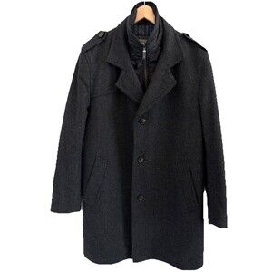 Bugatti Mens US 44 EU 54 XL Wool Classic Coat Grey Black Overcoat Peacoat Sharp